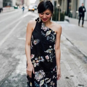 Maeve Black One-Shoulder Floral Dress